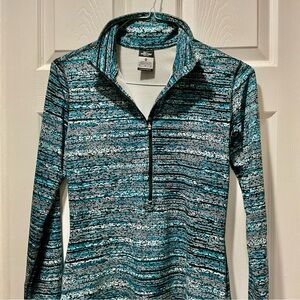 Nike Women's Teal and Black Long Sleeve Half Zip Turtleneck zipper cover flap
